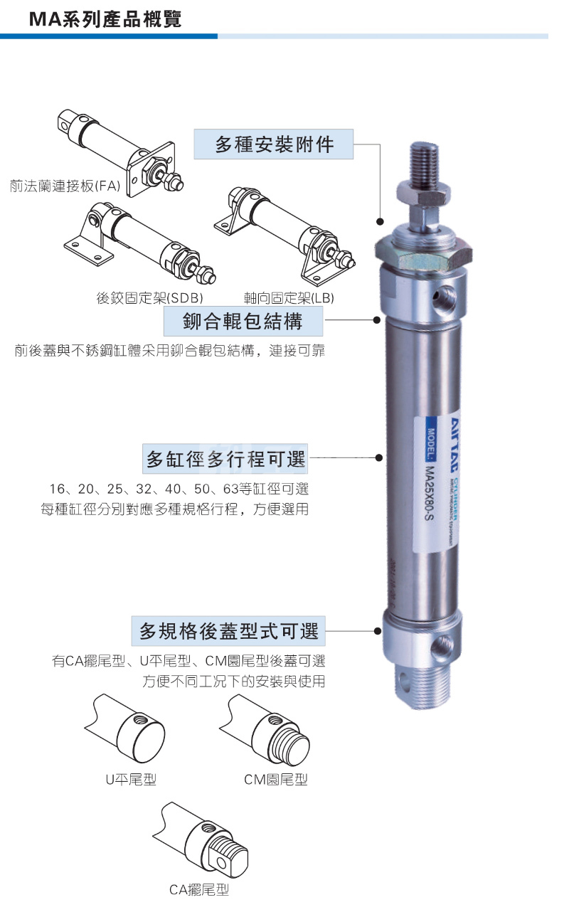 MA16X25SCA圆筒气缸采购指南 亚德客气缸性能解析